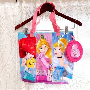 Disney princess Ariel Cinderella Rapunzel dream clear tote bag round pink pouch